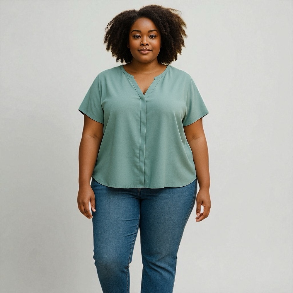 SHEIN Curve Womens Short Sleeve Teal Blouse Plus Size 2XL V-Neck Casual